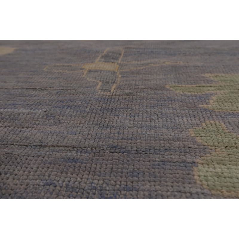 Blue Floral Oushak Turkish Large Rug Hand-Knotted Wool Carpet - 9'11"x 14'0"
