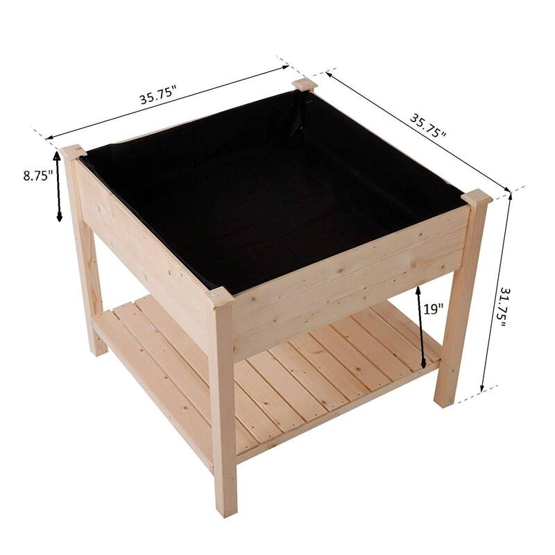 Outsunny 3 ft. x 3 ft. Raised Garden Bed with Storage Shelf for Limited Spaces, Wooden Square Planter Box