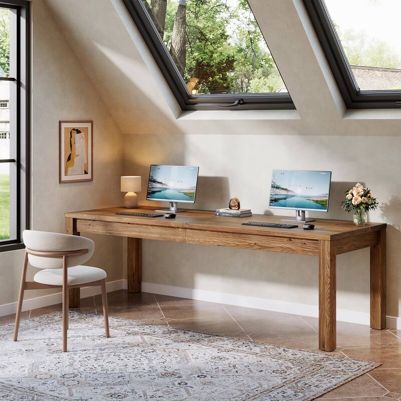 78.7 Inches Extra Long Desk, Solid Wood Desk, 2-Person Computer Table for Home Office