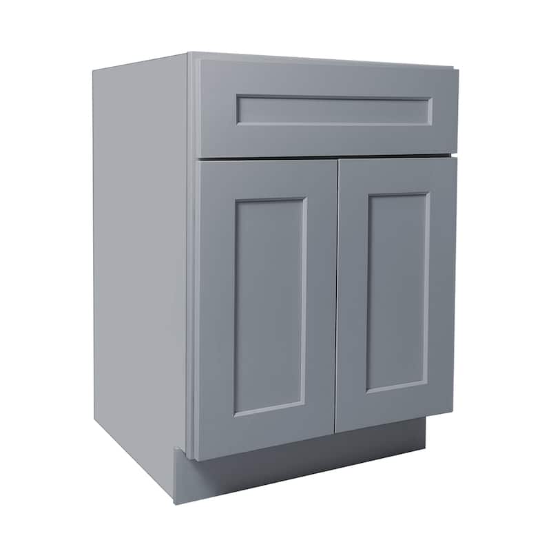 24 Inch Base Cabinet Solid Wood Shaker Double Doors, Dark Gray Finished, Adjustable Shelving, Versatile Storage for Kitchen