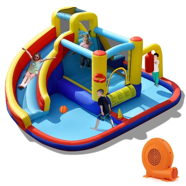 slide 2 of 9, Gymax 7-in-1 Inflatable Water Slide Water Park Kids Bounce Castle With Kids