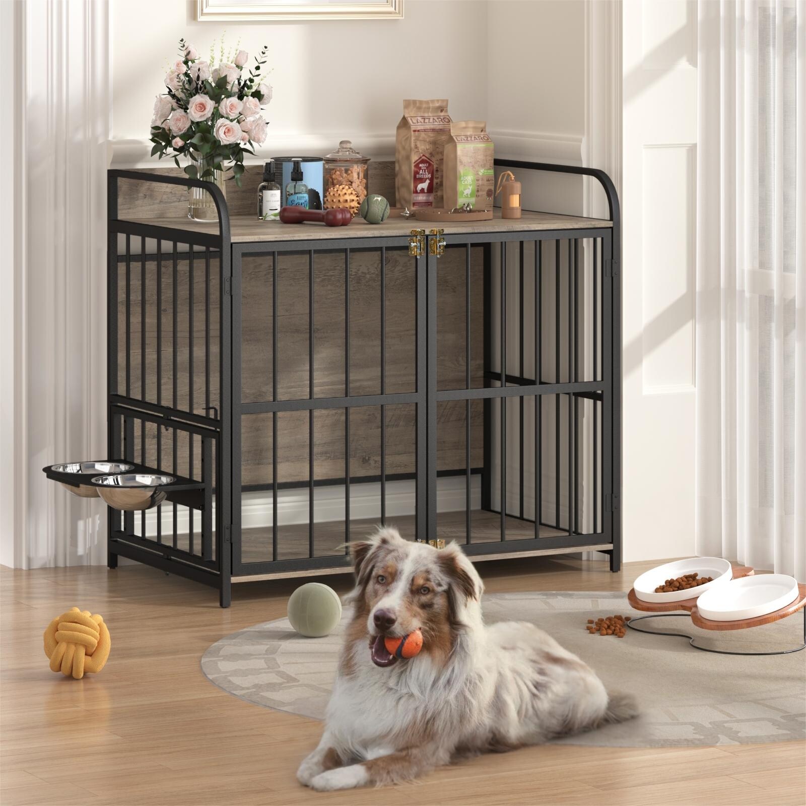 Furniture Style Dog Crate Side Table on Wheels with Double Doors and Lift Top 43.7 W x 30 D x 31.1 H Bed Bath Beyond 40284623