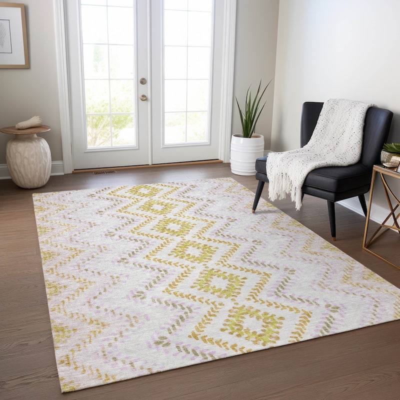 Machine Washable Indoor/ Outdoor Chantille Boho Global Rug - Pearl - 9' x 12'
