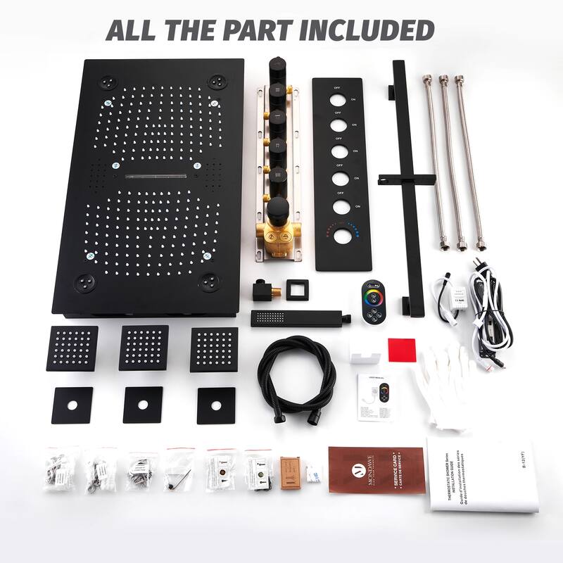 Luxury 5-Spray Patterns 28 in. Ceiling Mount Shower System with Handheld Shower Head, 3 Body Jets, LED, and Music - 16" x 28"