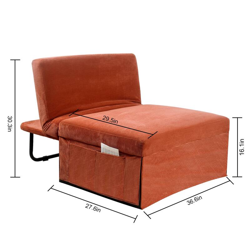 4-in-1 Corduroy Sleeper Sofa Chair, Convertible Couch with Chaise, Ottoman & Bed