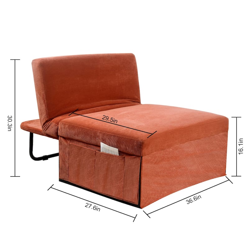Modern 36.61" 4 in 1 Convertible Corduroy Lounge Chair with Reclining Backrest and Pocket