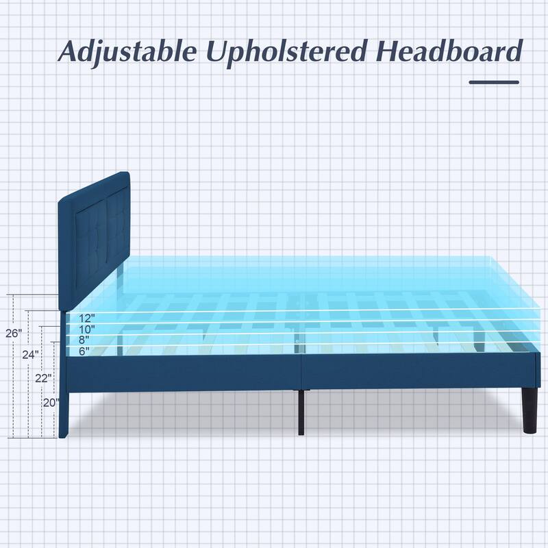Modern Upholstered Platform Bed Frames with Adjustable Headboard,Blue Beds