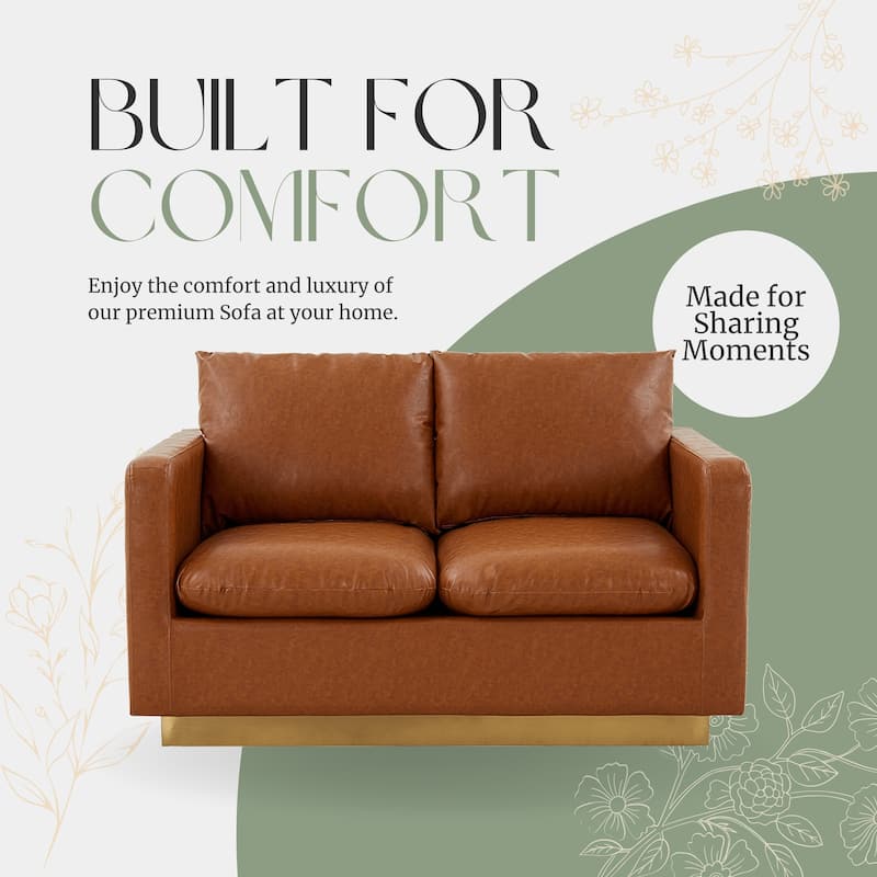 Nervo Loveseat 2-seater Modern Sofa With Leather Gold Accent Base Wooden Frame Removable Cushions for Office Lounge Living Room