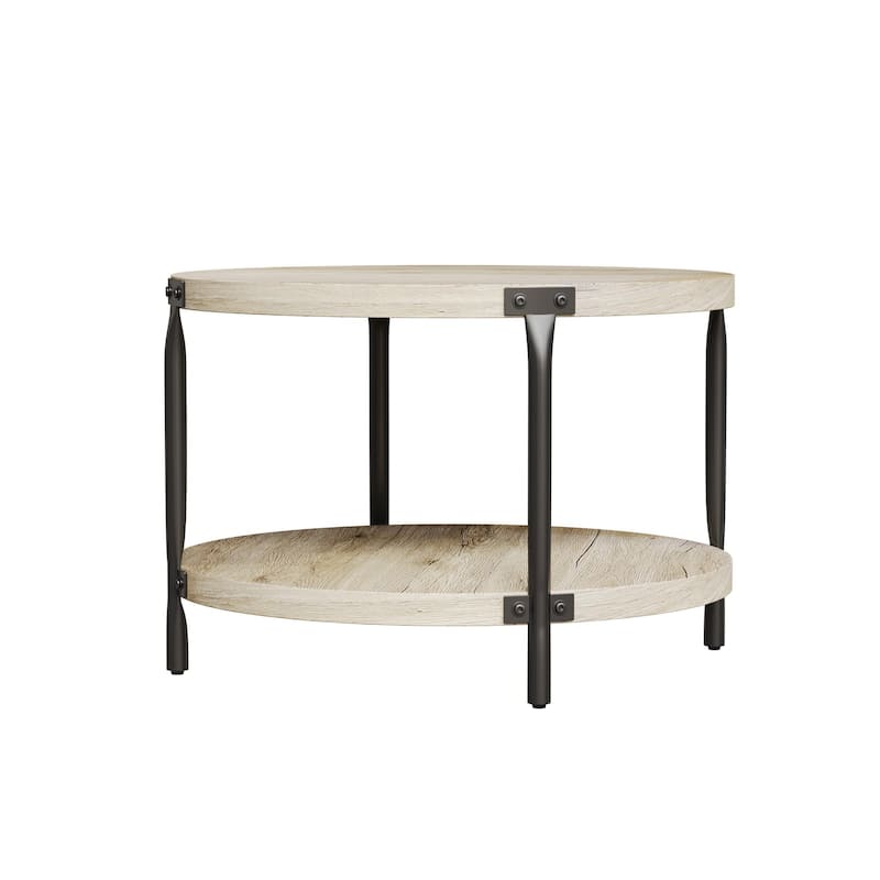 Modern minimalist style circular Bohemian coffee table, 31.4''natural circular wooden double-layer coffee table