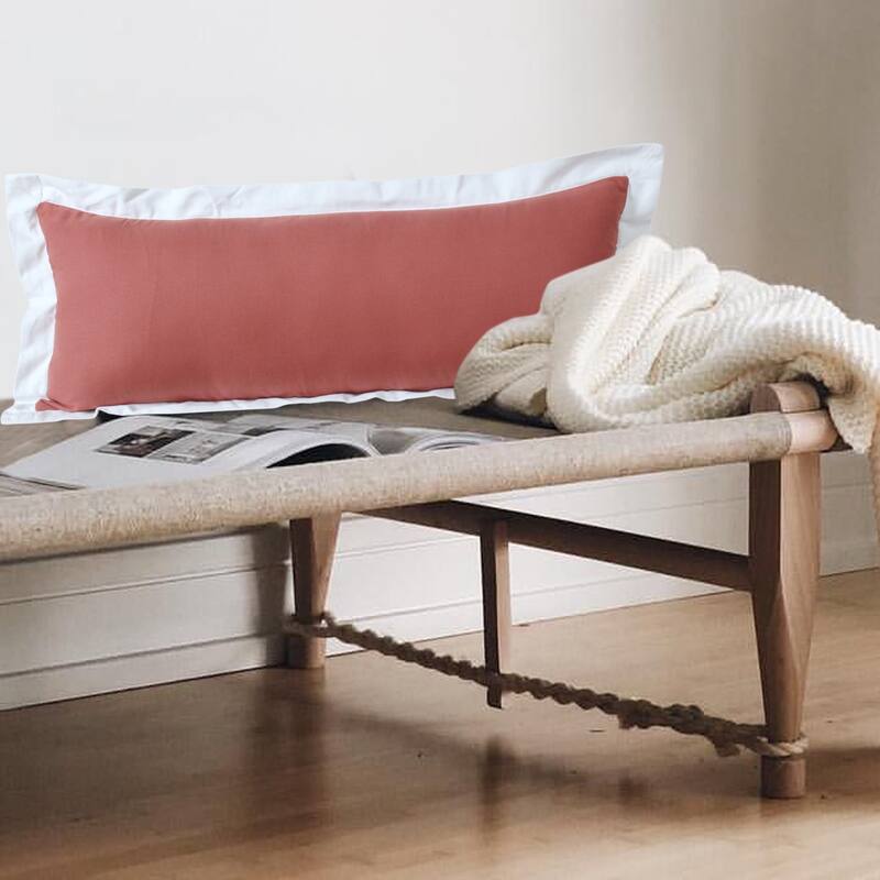 HomeRoots 14" X 36" Deep Coral And White 100% Cotton Geometric Zippered Pillow