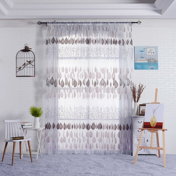 Fashion Leaf Pattern Window Curtain Sheer Room Divider Drape Home