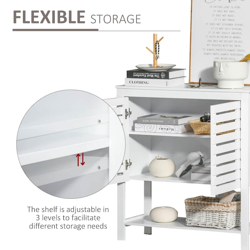 HOMCOM Modern Media Console Cabinet with Slat Double Doors, Enclosed Adjustable Shelf and Open Bottom Shelf, White - 11.75*30*32