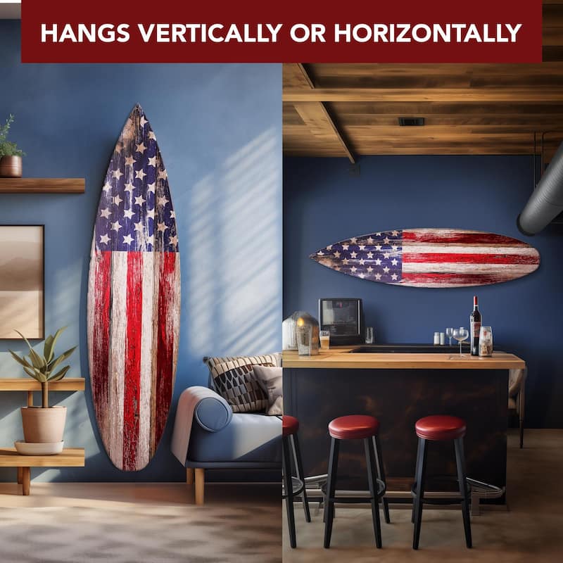 American Flag Wood Surfboard Plaque Wall Sign - 60"x15" - 60" x 15"