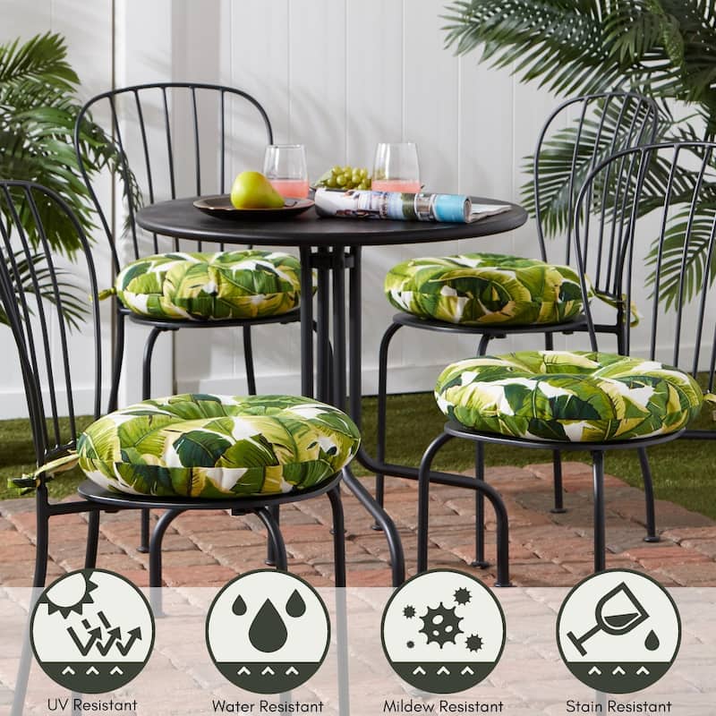 15-inch Round Palm Leaves White Outdoor Bistro Chair Cushion (Set of 2)