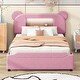 preview thumbnail 3 of 14, Playful Full Bed with LED Upholstered Cartoon Ears Headboard, USB, and Storage Drawers