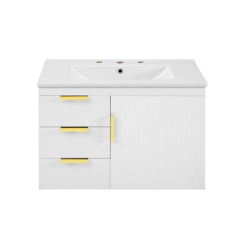 Roomfitters 30 Inch Wall Mounted Bathroom Vanity, Floating Storage Cabinet with Ceramic Basin Sink & Soft Close Door