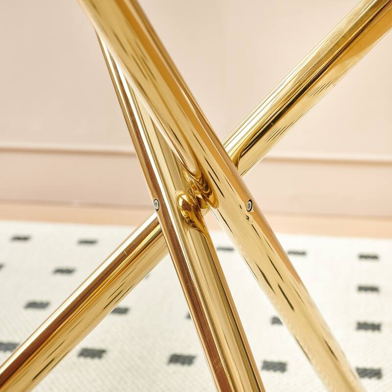 Golden Glass and Metal 35 in. Dining Table Seats 3
