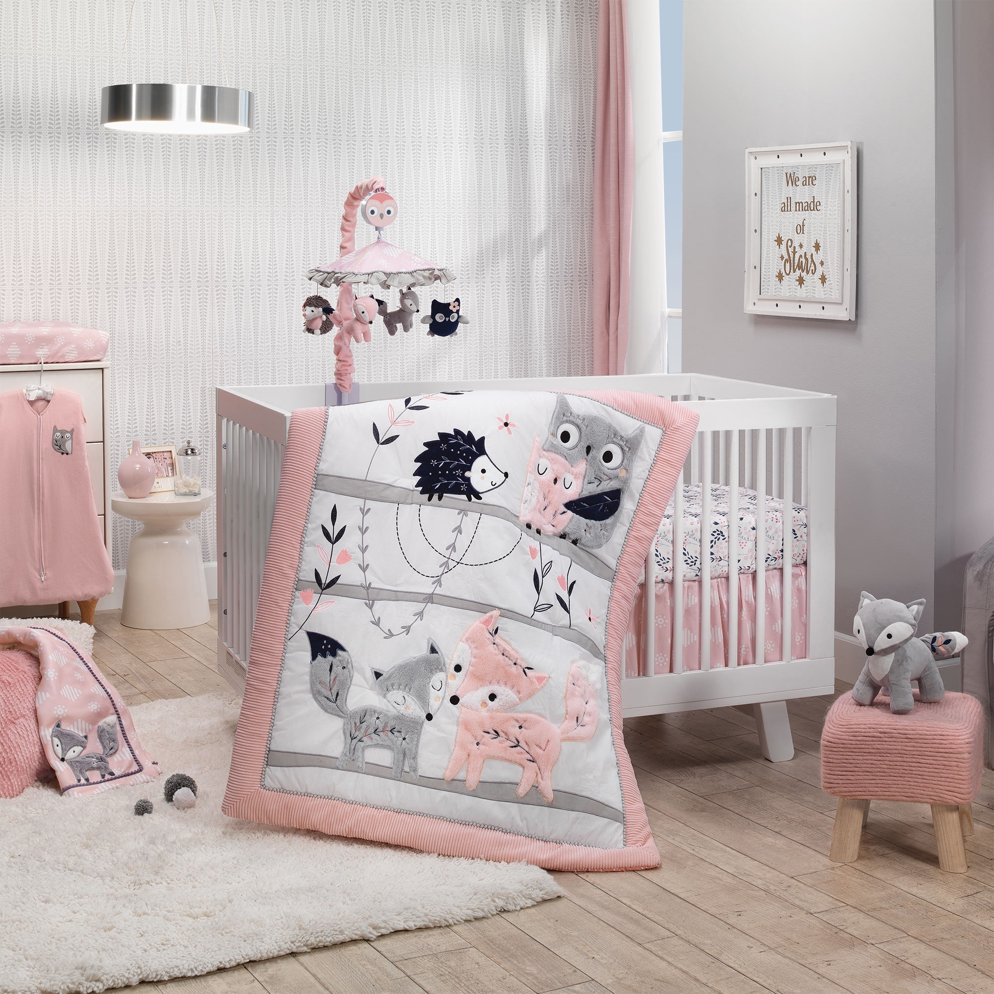Pink and hotsell gray crib bedding