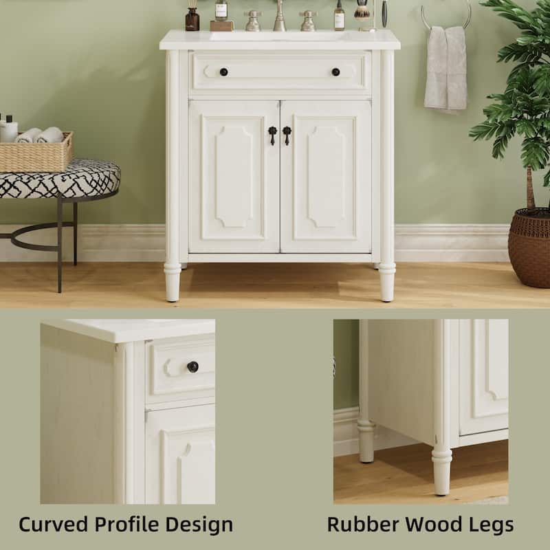 Roomfitters 31" Vintage Bathroom Vanity with Sink, Rustic Cabinet with Soft-Close Doors, Adjustable Shelf and Curved Design