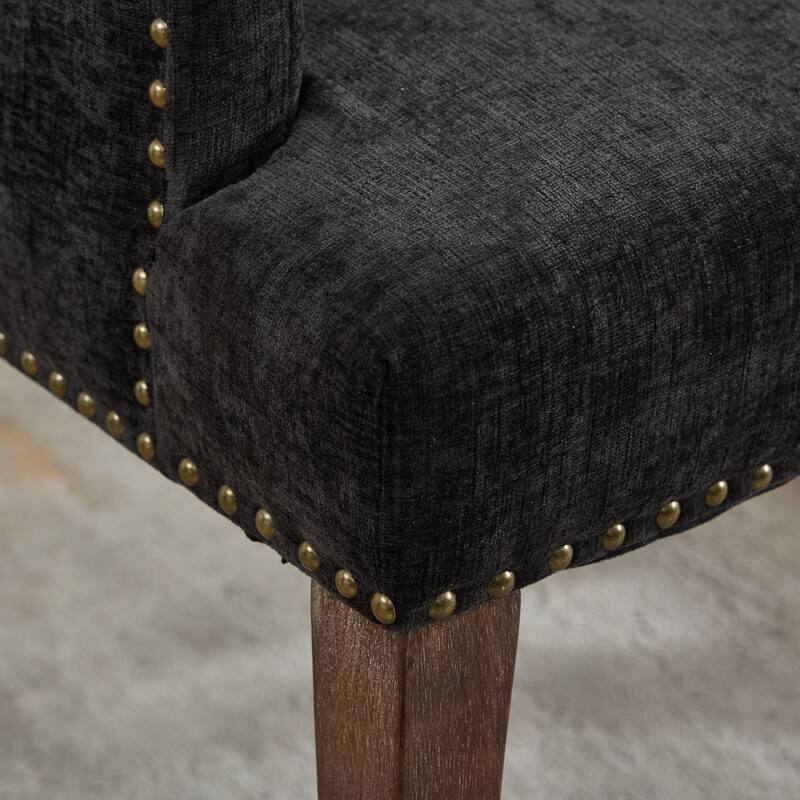 GDF Studio- Chenille Upholstered Dining Chair with Tufted Back & Curved Wood Legs, Single Pack