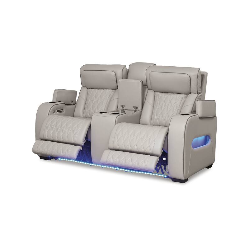 Signature Design by Ashley Boyington Gray Power Reclining Loveseat with Console - 75"W x 40"D x 44"H