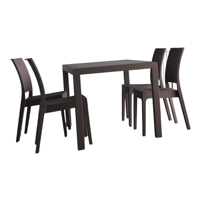 5-Piece Coffee Brown Wickerlook Square Patio Dining Set 34"