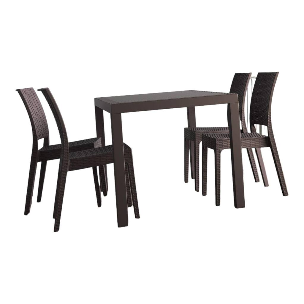 5-Piece Coffee Brown Wickerlook Square Patio Dining Set 34"