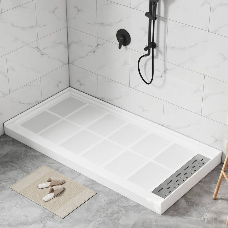 60 in. x 30 in. Elegant White Single Threshold Anti-slip SMC Rectangular Shower Base with Drain and Stainless Steel Drain Cover