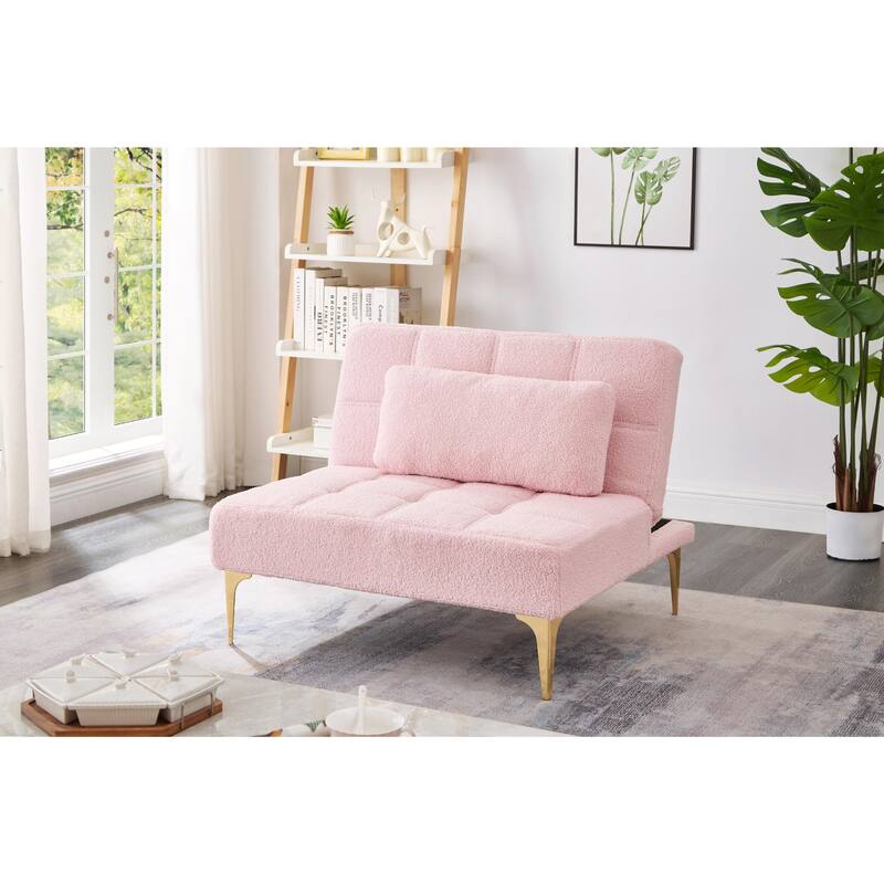 Convertible Sofa Bed Futon with Gold Metal Legs in Teddy Fabric