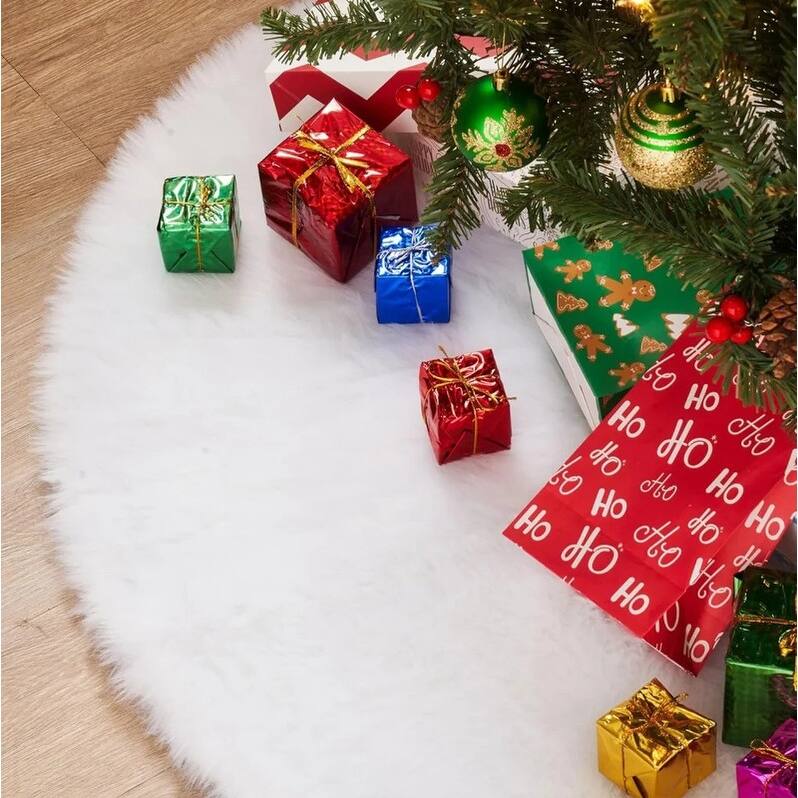 Joyfy 48" White Faux Fur Christmas Tree Skirt for Holiday Decorations - N/A
