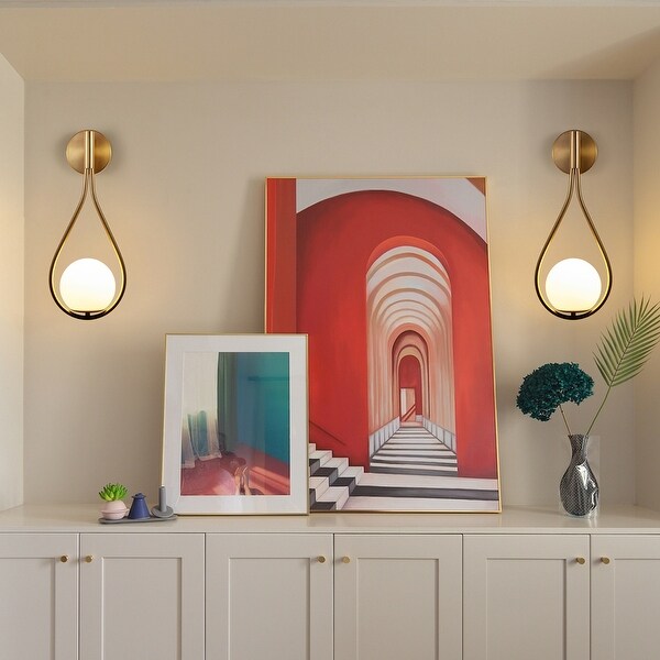 Set of 2 Modern Golden Wall Sconces with Opal Glass Globe Luxury Wall Lights for Bedroom Living Room Hallway No Bulb