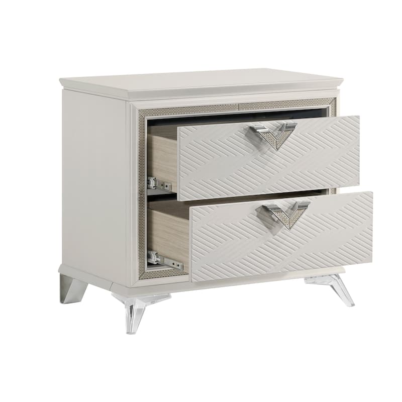 2-Drawers Storage Nightstand Modern Luxury Bedroom Furniture 1pc - Antique White
