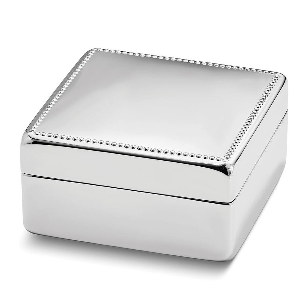 Curata Nickel-Plated Lift Top Square Beaded Edge Box with Flocked Lining