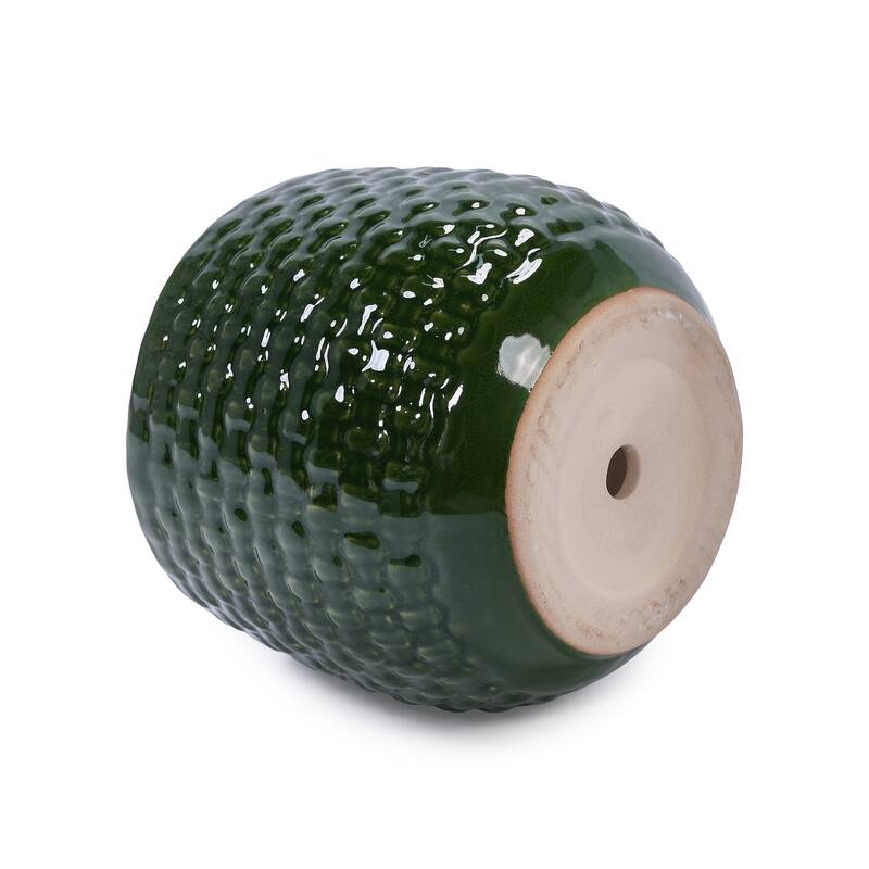 Handmade Glazed Ceramic Planter Set of 3, 9/7/5 Inch Diameter, Dark Green Solid Glossy Finish