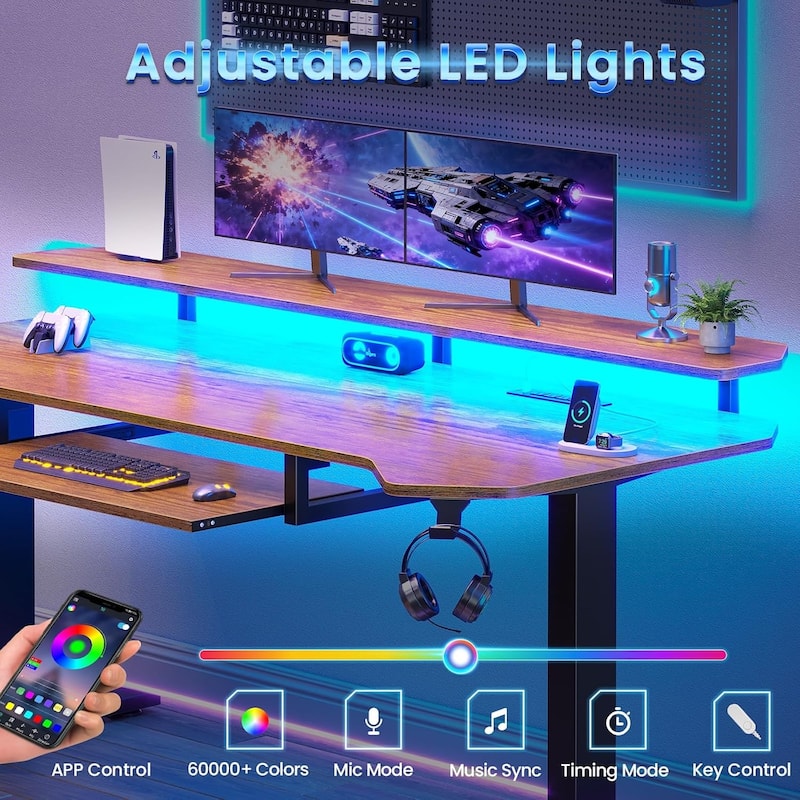 55" Standing Gaming Desk Long Computer Desk Power Strip Keyboard Tray