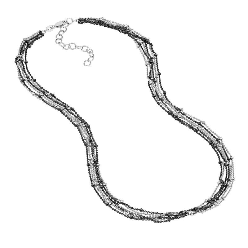 Curata 925 Sterling Silver 18" Black and White 6 Strand Adjustable Saturn Chain Necklace