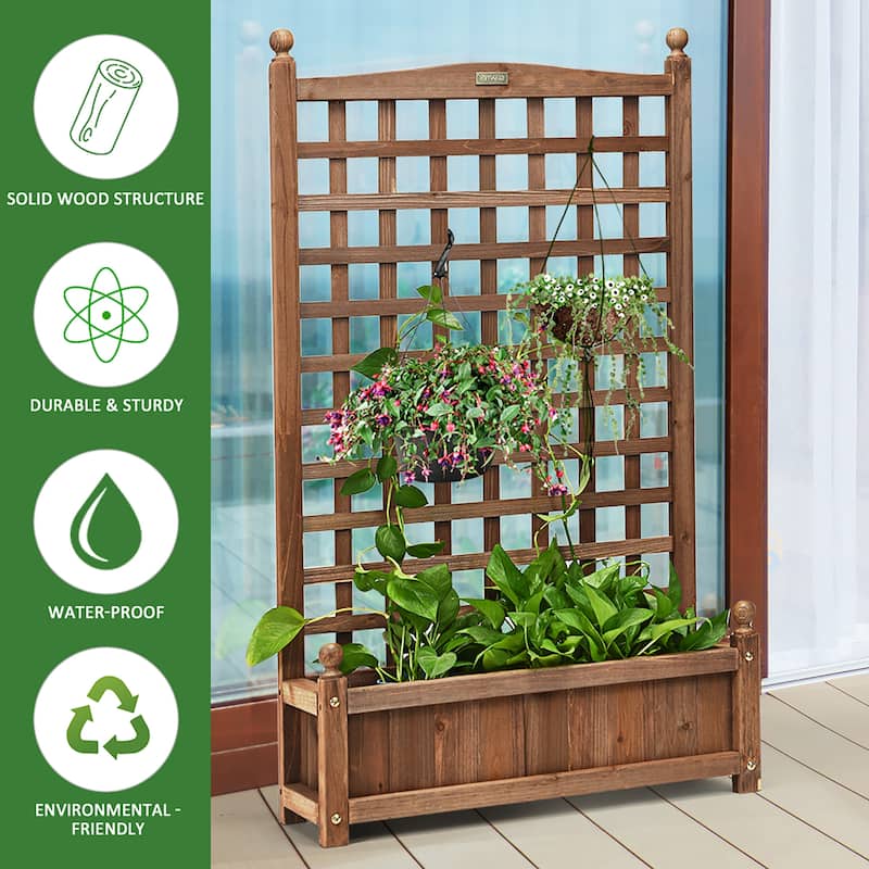 Costway 2 PCS Solid Wood Planter Box with Trellis Weather-Resistant