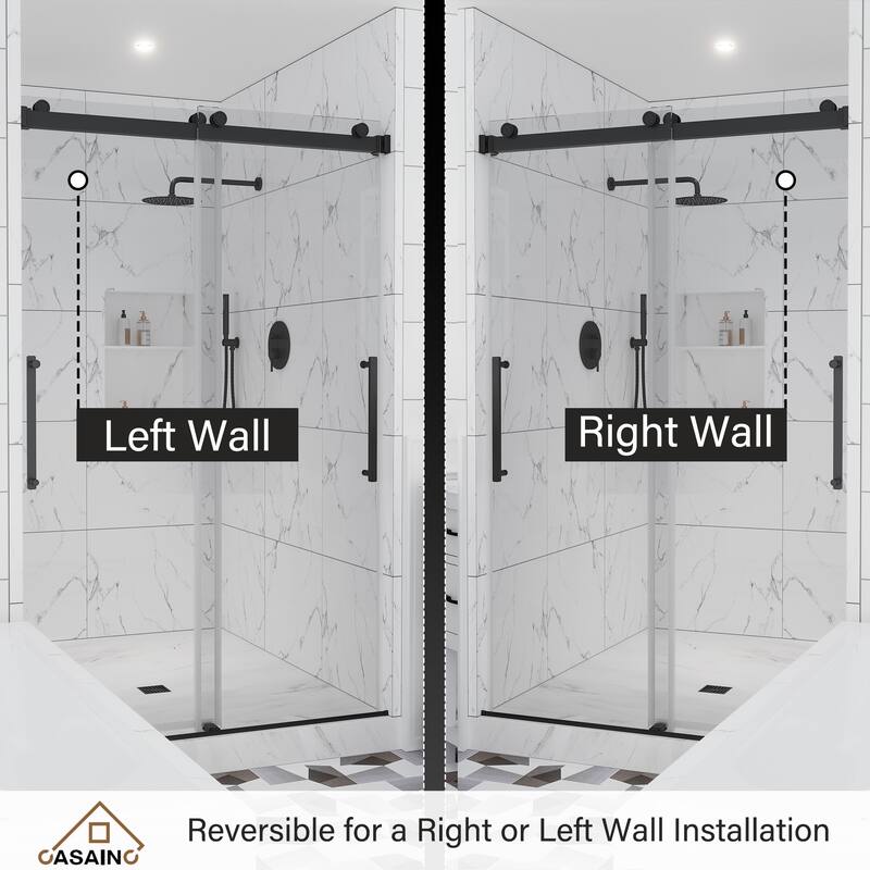 CASAINC 48 or 60 in. W x 76 in. H Double Sliding Frameless Shower Door
