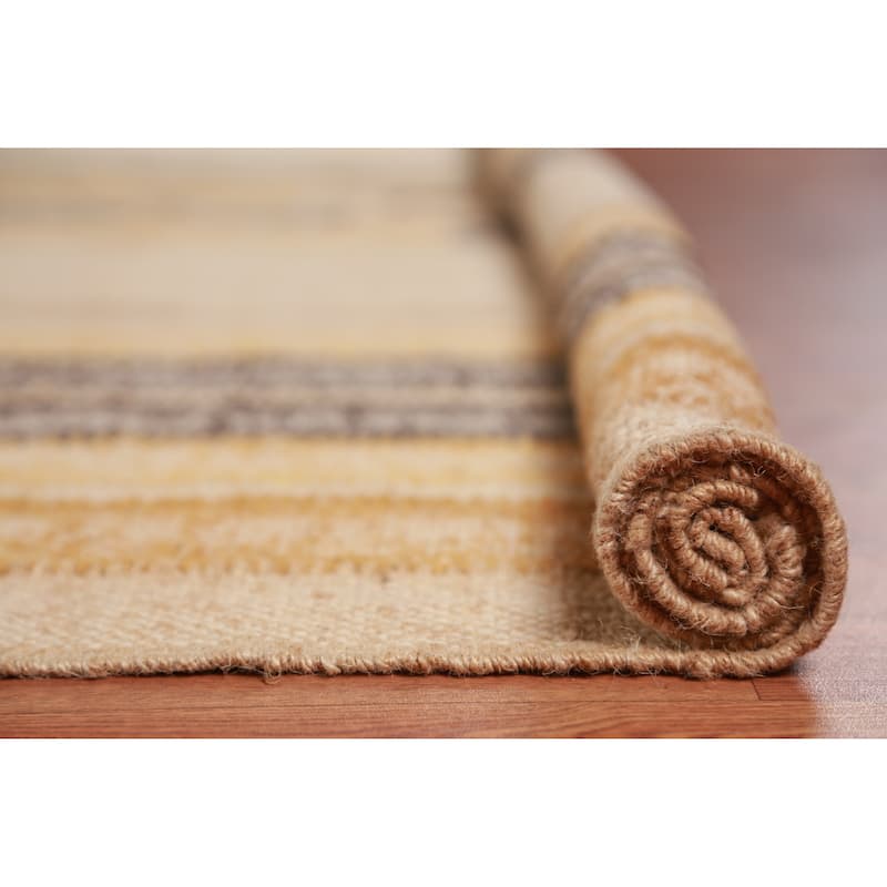 Hand Woven Oriental 100% Jute Carpet Southwestern Modern Beige & Ivories Kilim Area Rug - 9' 3'' X 8' 11''