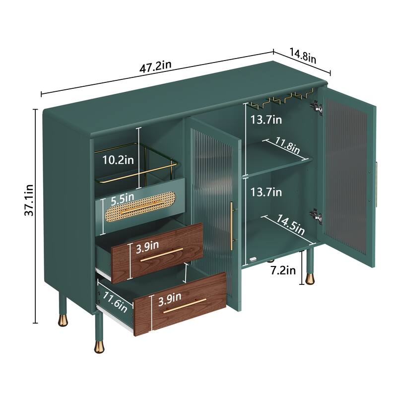 Accent Cabinet with Adjustable Shelves & Wine Rack Modern Bar Cabinet