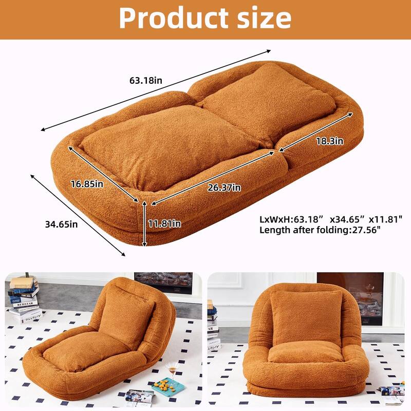 Folding Sofa Chair with 5 Adjustable Positions, Plush Floor Lounge Chair