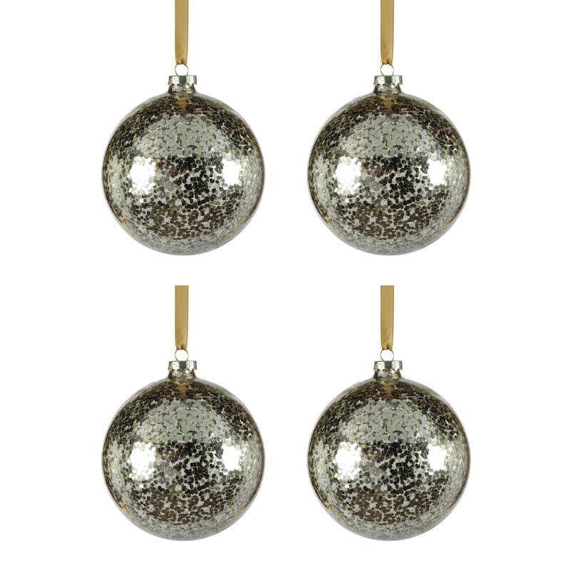 4.75" Confetti Glass Holiday Ball Ornaments, Set of 4