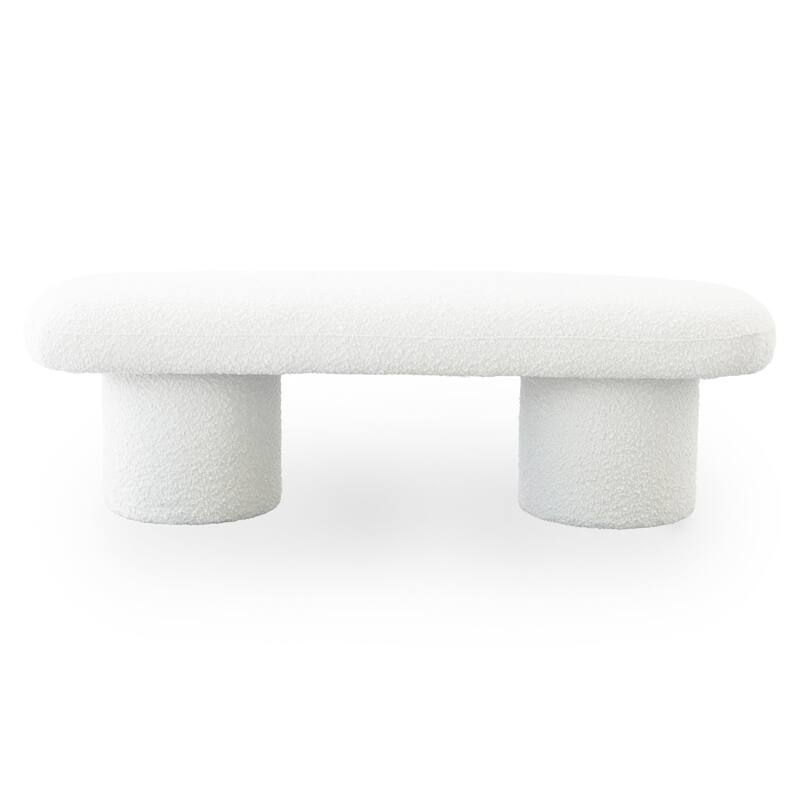 GDFStudio - Randolph Modern 56" Boucle Bench with Cylindrical Wood Legs - 56.3"W