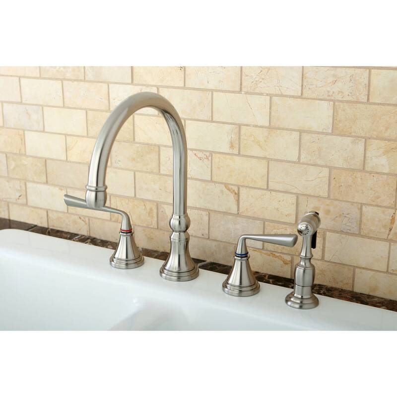 Kingston Brass Silver Sage Widespread Kitchen Faucet with Metal Lever