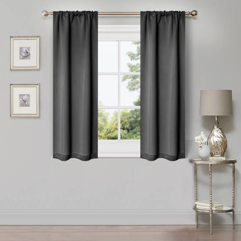 Modern Solid Room Darkening Blackout Curtains, Rod Pocket, Set of 2 - 2PC- 26" X 63" - Grey