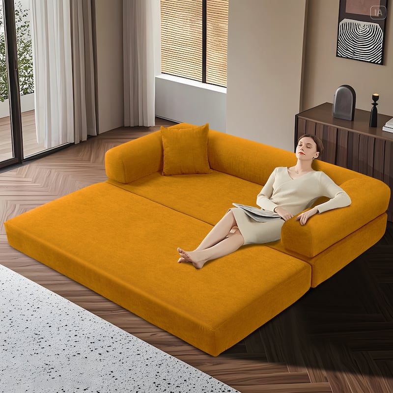 3-in-1 Convertible Sleeper Sofa with Pillows & Storage - Yellow
