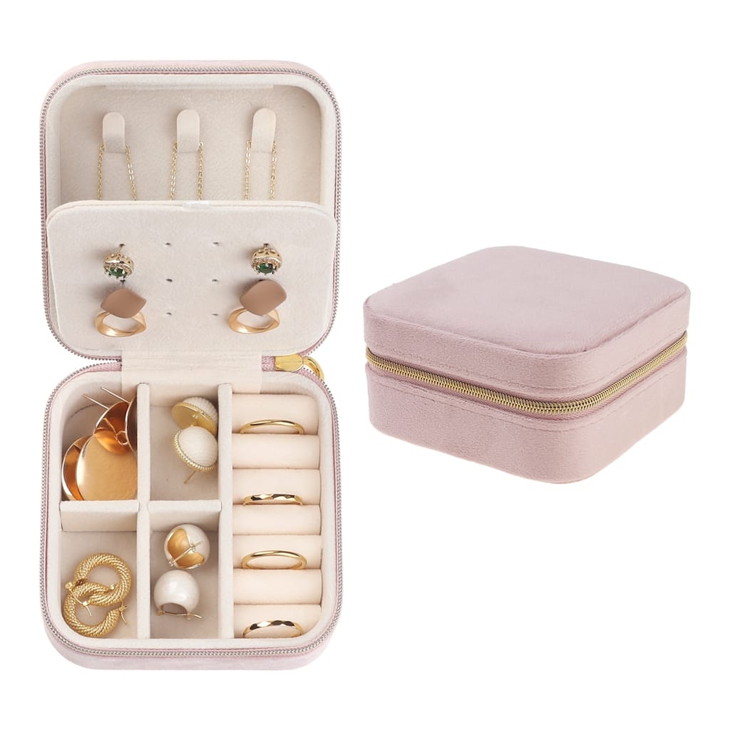 Travel Jewelry Box for Girl's Birthday Gifts, Mini Portable Plush Velvet Jewelry Organizer Case Storage Display Holder