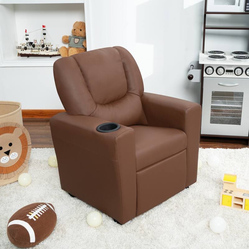Pushback Kids Recliner Chair with Footrest & Cup Holders - Ultimate Comfort for Toddlers