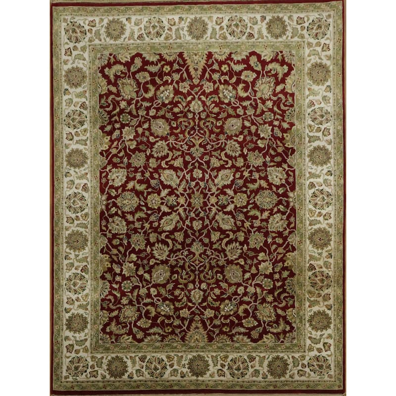 Hand Knotted Oriental 100% Wool Carpet Traditional All-Over Red Agra Area Rug - 12' 0'' X 9' 0''