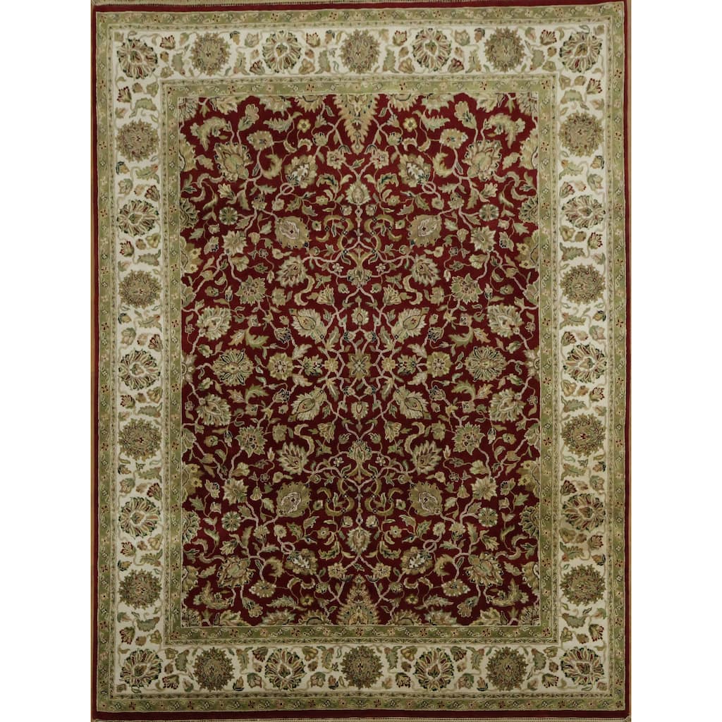 Hand Knotted Oriental 100% Wool Carpet Traditional All-Over Red Agra Area Rug - 12' 0'' X 9' 0''